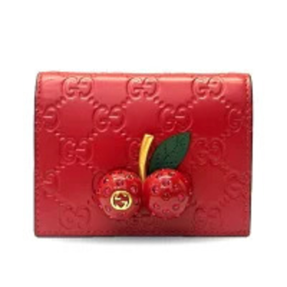 Gucci Shima Leather Cherry Red Bi fold Wallet